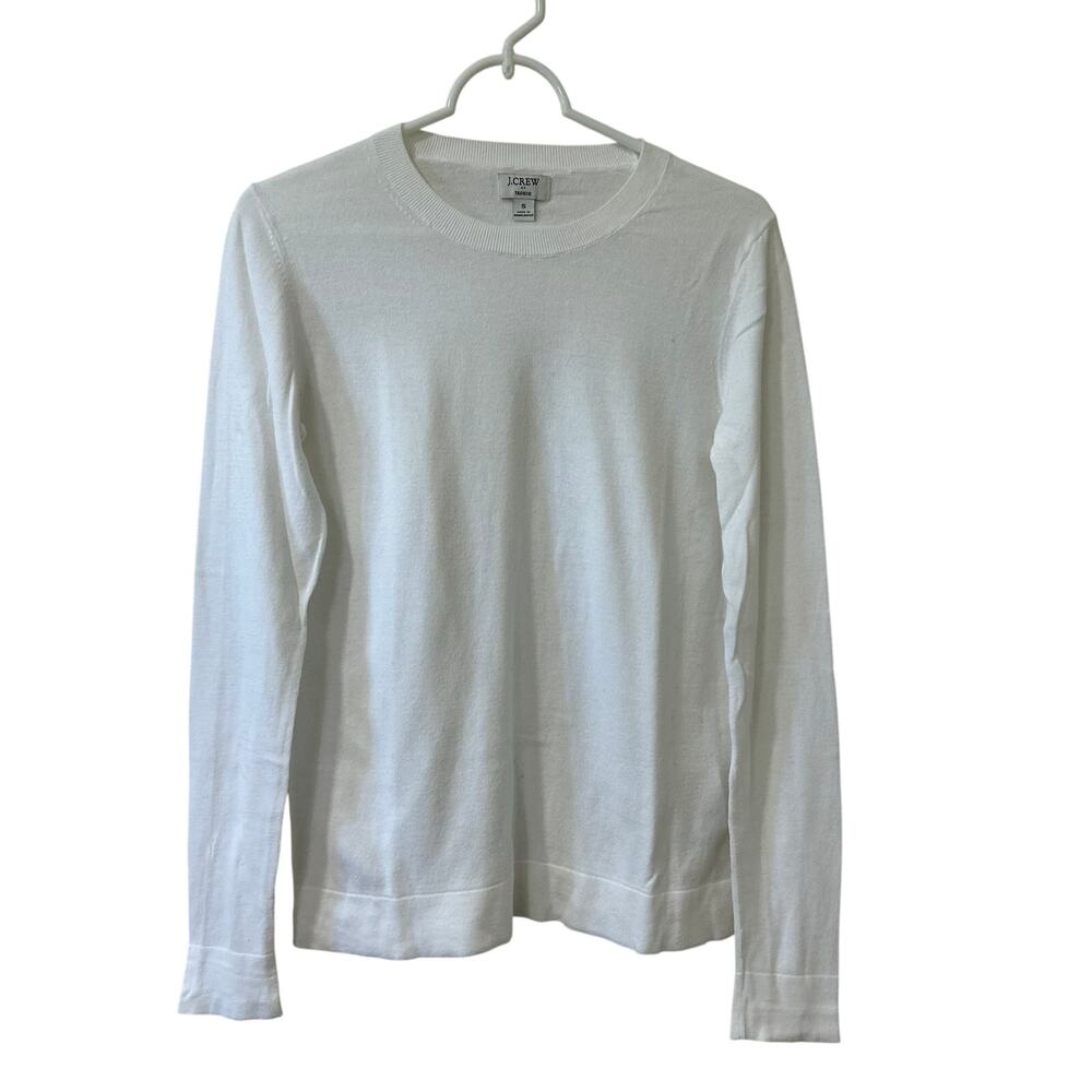 J.Crew Womens Sz Small White 100% Cotton Teddie Sweater Preppy Minimal Capsule